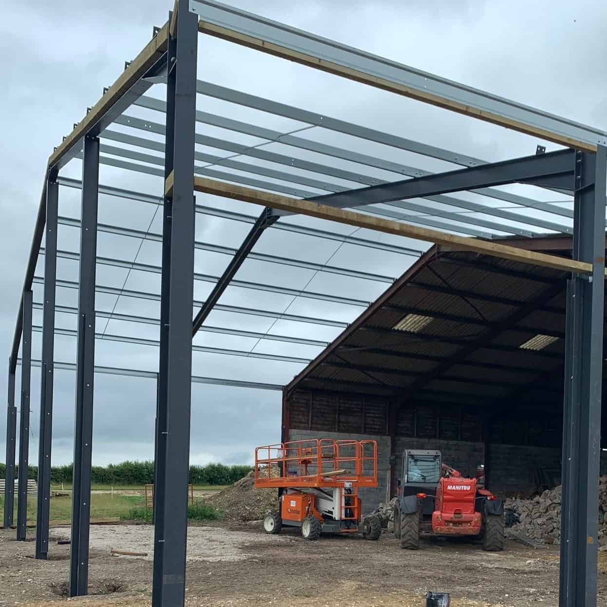 Steel barn being constructed